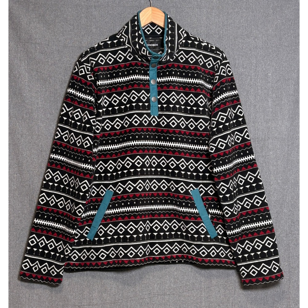 Bonobos Mens Slim Fit Fleece Pullover Geometric Fair Isle Quarter Snap Large